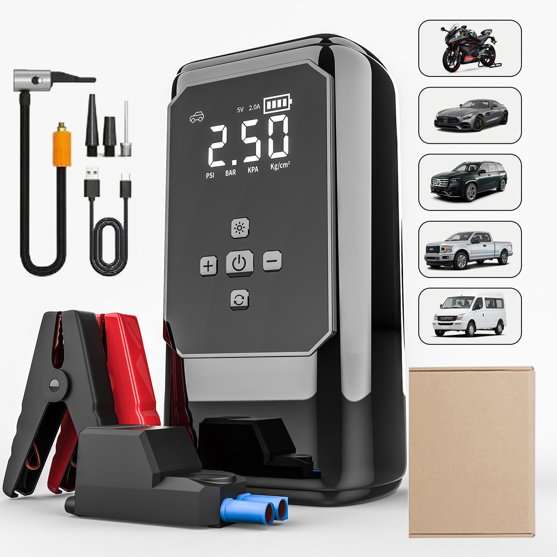 600A Peak 12V Car Jump Starter with 150PSI Air Compressor & Power Bank