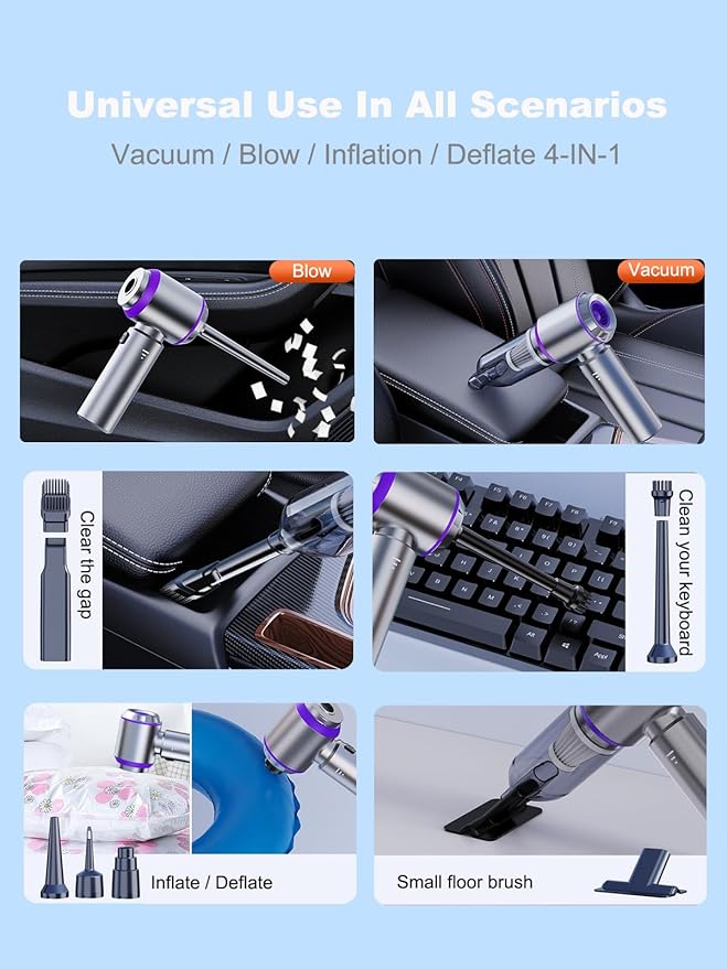 Vacuum/Air Duster 80,000RPM Super Power Mini Car Vacuum Cleaner 4-in-1 air Blower Gun Air Duster & Air Blower & Pump Hand Electric air Duster Handheld dust Blower Blower Cordless