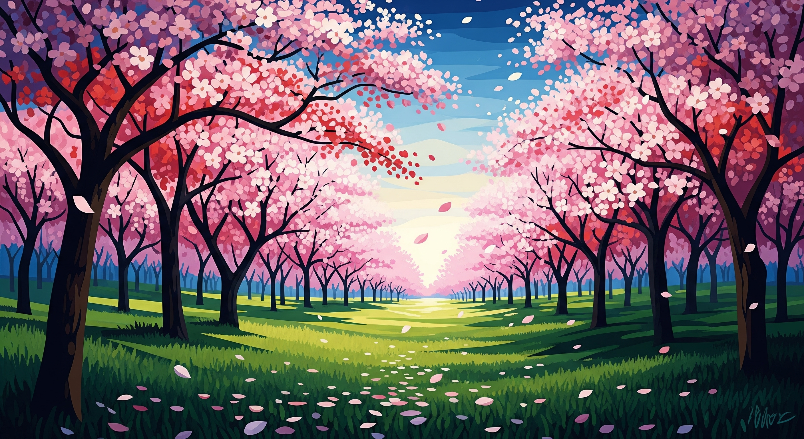 Cherry Blossom Path – Digital Spring Landscape
