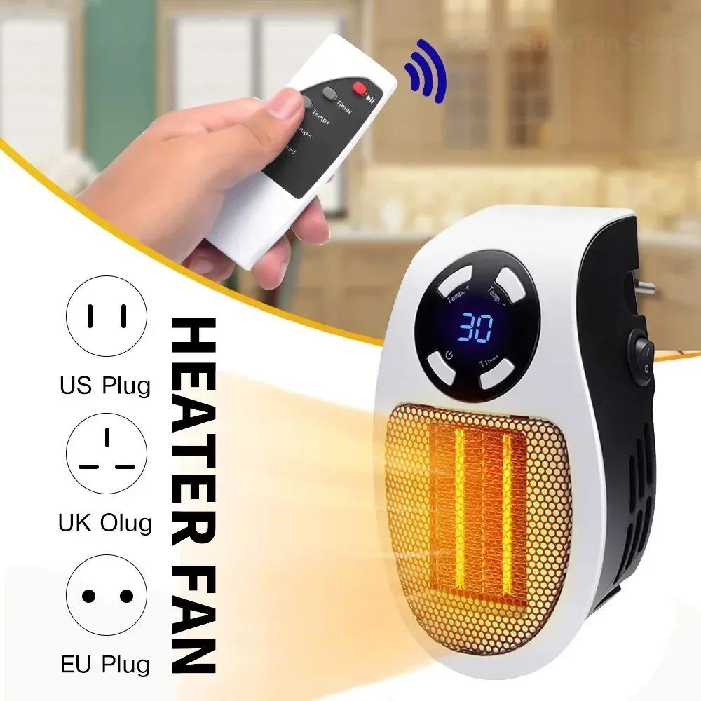 Ceramic Wall Plug In Heater 350W, Portable Outlet Heater with Remote, Clear LED Display, Small Wall Heaters for Indoor Use with Adjustable Thermostat and 12H Timer for Bathroom Room Office