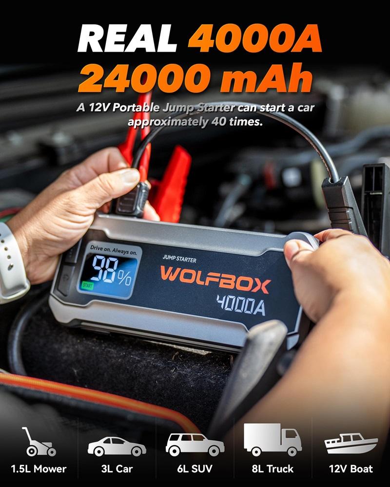 WOLFBOX 4000A Car Jump Starter Booster Jumper Box Power Bank Battery Charger